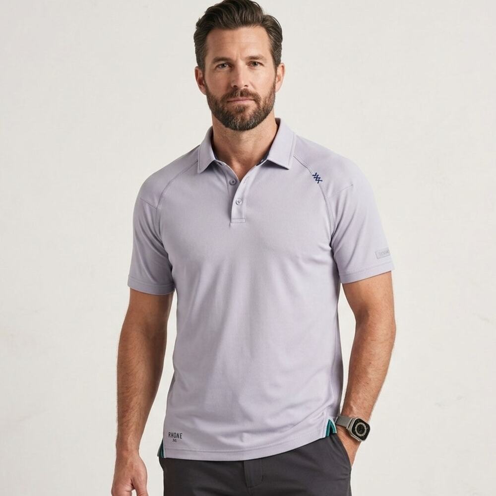 Rhone Delta Pique Performance Polo Shirt Mens M Lavender Purple Golf Tech 100040